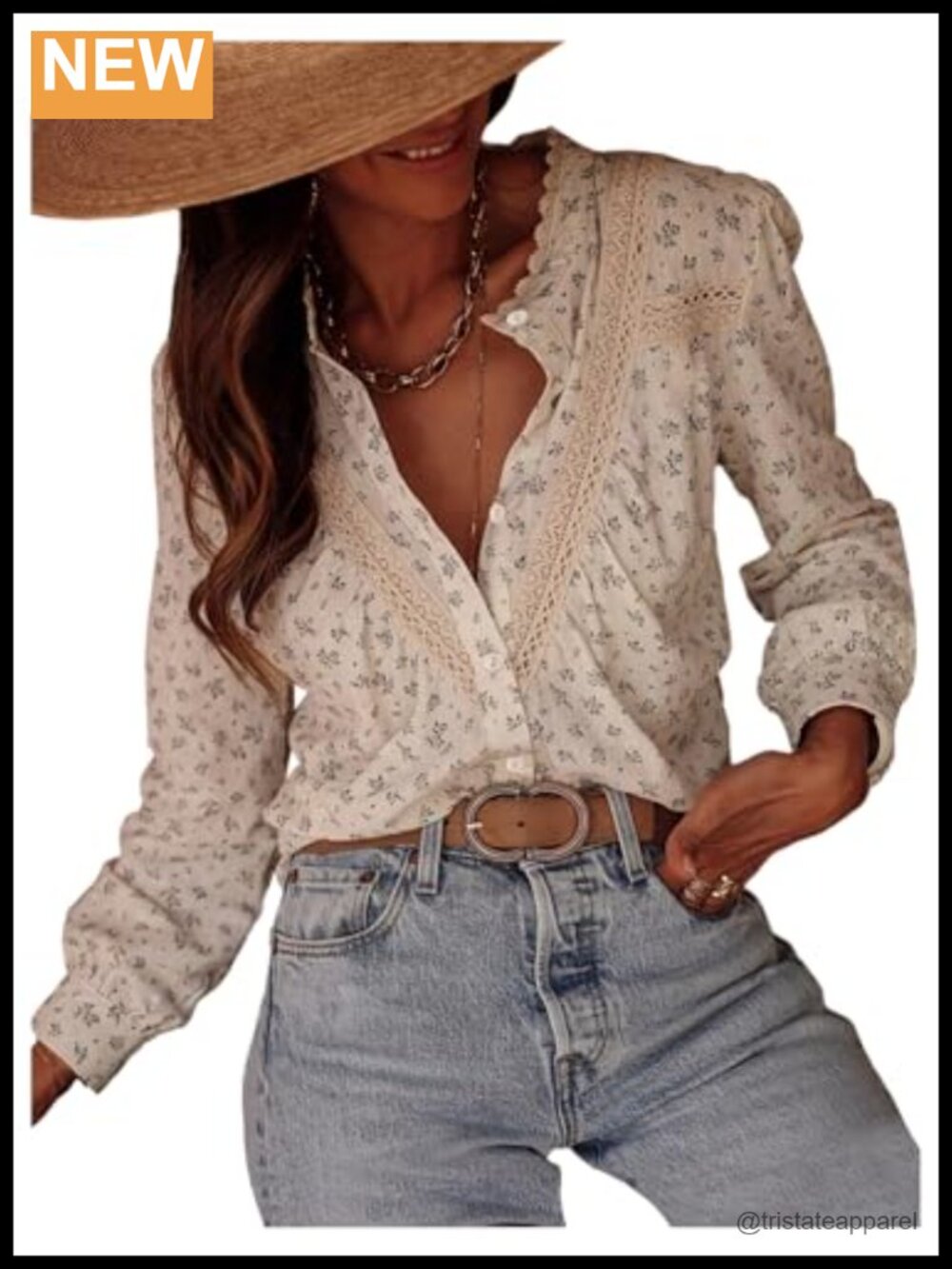 Boho Floral Peasant Blouse Long Sleeve Button Down Women Shirt Dressy Casual